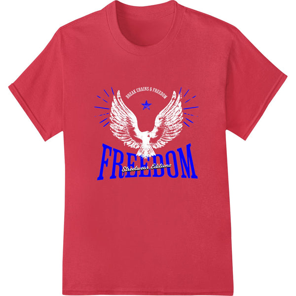 Patriotic design showing an American flag with bold stripes and stars, suitable for DTF heat transfer on apparel and...