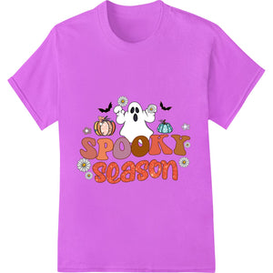 Colorful DTF print design featuring spooky elements like ghosts, bats, and jack-o-lanterns with a playful Halloween theme.