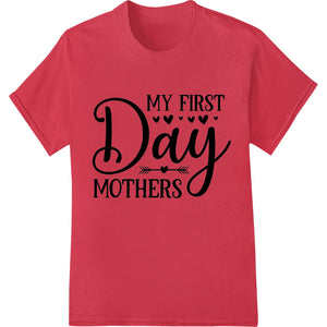 Image of a stylish mother and child wearing custom printed t-shirts made with direct-to-film heat transfer technology.