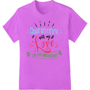 Illustration of a couple embracing with hearts and anniversary text in distressed style for DTF heat transfer printing.