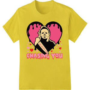 Michael Myers chasing with a knife in a dark hallway, 'Chasing You: A Killer Valentine From Michael Myers' DTF print design