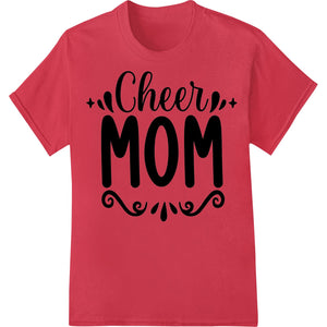 Cheer MOM typography design with flowers and hearts, perfect for celebrating mothers on custom apparel and accessories.