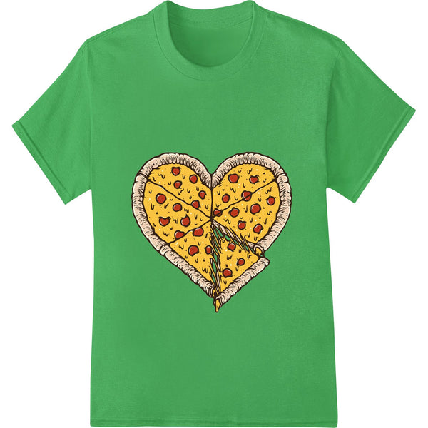 Pepperoni pizza arranged in a heart shape, printed on fabric using the direct-to-film (DTF) method for heat transfer.