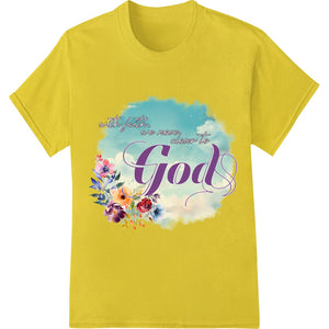 Vibrant floral design with faith-inspired text in red, orange, and green tones - DTF transfer print for custom apparel