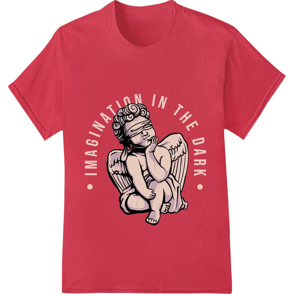 A whimsical DTF print design featuring a cherubic angel lost in thought, with vibrant colors and intricate details.