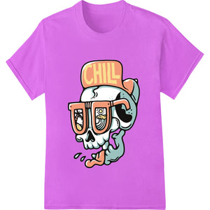 A DTF heat transfer print design featuring a skull graphic with sunglasses, giving off a chill and relaxed vibe.