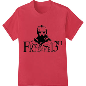 Chilling hockey mask design inspired by the Friday the 13th horror movie, printed using direct-to-film heat transfer method.