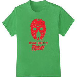 A chilling, blood-splattered 'Friday the 13th' slasher mask design, perfect for DTF heat transfer printing on t-shirts and...