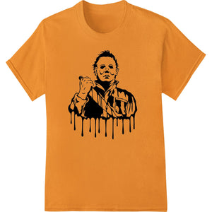 Black and white silhouette of the iconic slasher villain Michael Myers from the Halloween horror movie franchise