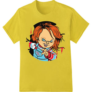 Chucky the killer doll graphic for DTF print heat transfer on t-shirts and apparel in a horror movie style