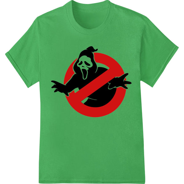 Classic Ghostbusters logo graphic design in white suitable for DTF heat transfer printing on black t-shirts or apparel.