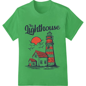 Detailed lighthouse illustration print in coastal style, suitable for direct-to-film heat transfer on t-shirts and apparel