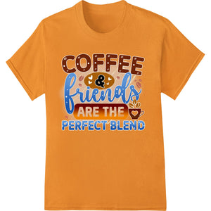 Colorful design featuring two coffee mugs surrounded by hearts and the text 'Coffee & Friends: The Perfect Blend of Love and...