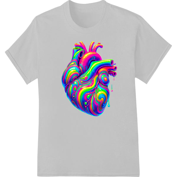 Colorful abstract heart design with vibrant rainbow swirls in a vivid burst of color, ideal for DTF garment printing.