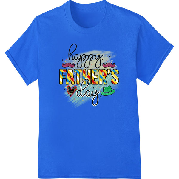 Colorful typography design with the words 'Happy Father's Day' in various fonts and colors, suitable for DTF heat transfer...