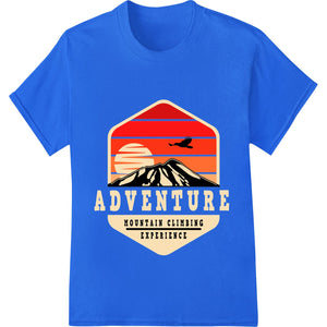 A bold, graphic design featuring a mountain climber scaling a rocky peak against a vibrant sunset sky, perfect for custom...