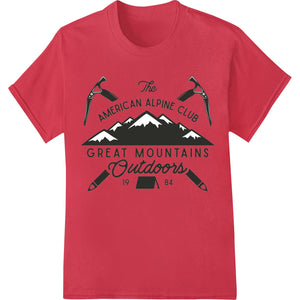 The American Alpine Club's DTF print design featuring a mountain climber scaling a peak with a stylized sun in the...