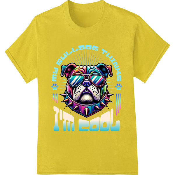 Colorful illustration of a bulldog wearing sunglasses with a cool and trendy design for DTF heat transfer printing