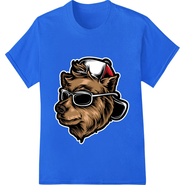 Vector illustration of a cool cartoon bear wearing sunglasses and sporting a trendy look, perfect for DTF printing on...