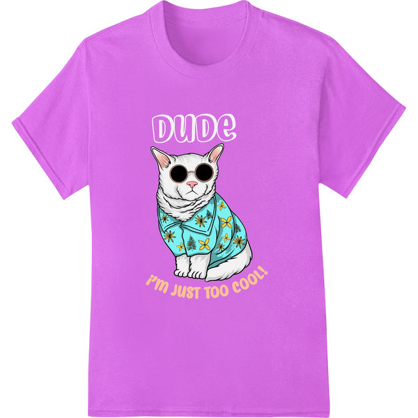 Cool cartoon cat wearing sunglasses and tropical shirt, with palm tree background - DTF heat transfer design for t-shirts