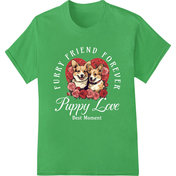 Cute corgi dogs inside a red rose wreath illustration, perfect for Valentine's Day DTF heat transfer prints on t-shirts and...