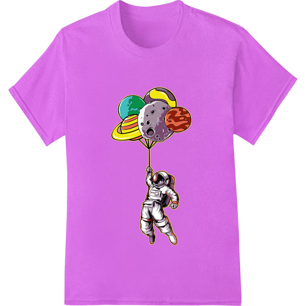 Colorful astronaut design with bold colors and whimsical elements, ideal for DTF printing on t-shirts and apparel.