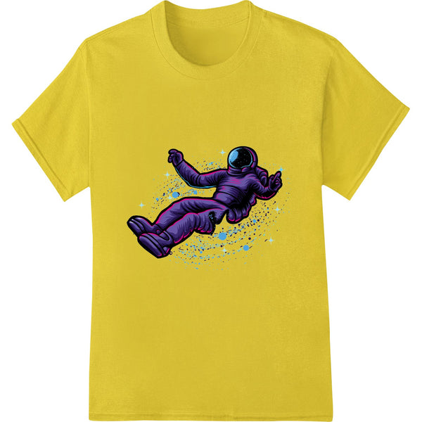 DTF print heat transfer design featuring a colorful astronaut against a cosmic backdrop with planets and stars.