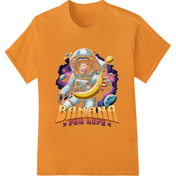 Vibrant design of a quirky monkey wearing a space helmet amongst colorful planets and stars in outer space