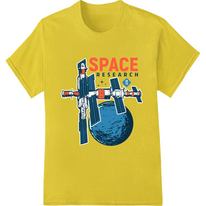 Colorful abstract cosmic design with planets, stars, and spaceship, ideal for DTF printing on apparel