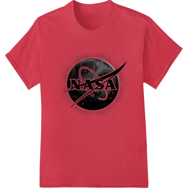 Futuristic NASA-inspired design with cosmic dots and space agency logo, perfect for DTF printing on apparel.