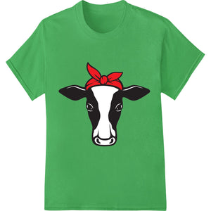 Black and white vector illustration of a cow head silhouette wearing a red bandana for direct-to-film printing.