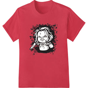 Creepy Chucky portrait design printed using DTF (Direct to Film) technology for heat transfer on apparel