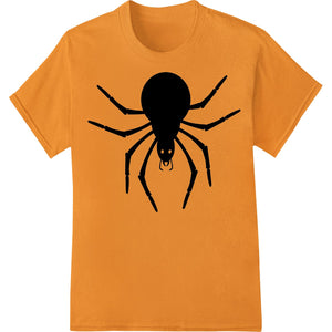 Striking black silhouette of a creepy crawly spider, perfect for spooky Halloween DTF heat transfers and custom apparel...