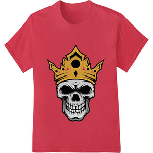 A detailed illustration of a crowned human skull with an edgy Gothic style, designed as a DTF print heat transfer for custom...