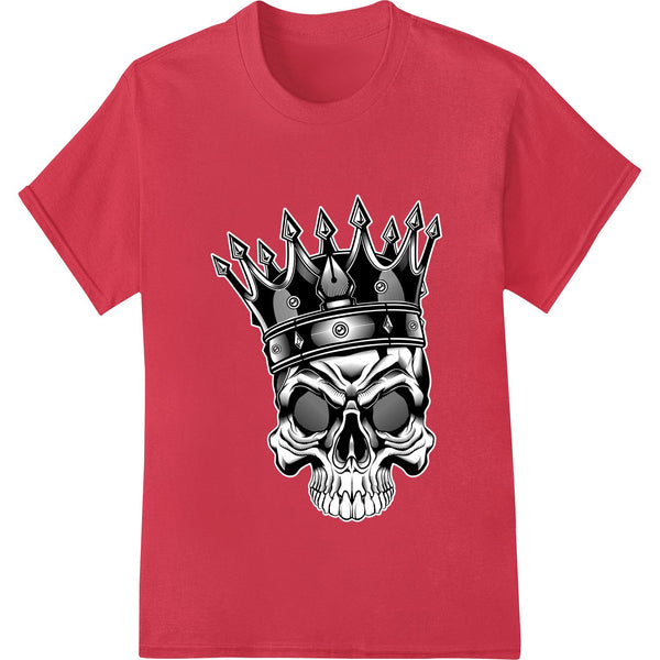 Edgy crowned skull king illustration, ideal for DTF heat transfer prints on custom t-shirts and apparel.