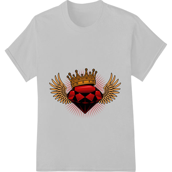 Crowned winged heart DTF design with bold lines, perfect for Valentine's Day custom t-shirt printing and heat transfers.