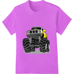 Bold and vibrant monster truck design printed using Direct to Film (DTF) technology for heat transfer on apparel