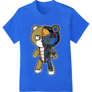 Cuddly Cyborg robotic teddy bear design, DTF print for heat transfer on custom apparel and t-shirts.