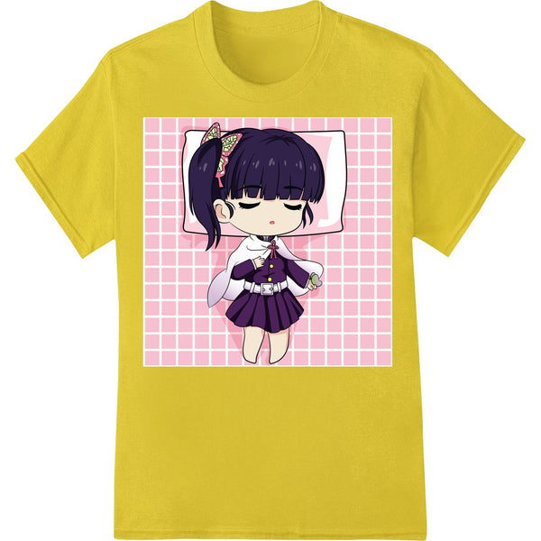 Cute anime girl character in purple outfit, direct-to-film (DTF) heat transfer print for custom apparel and t-shirt designs