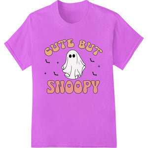 Cute cartoon ghost design with the Snoopy dog character peeking out, called 'Cute But Snoopy' perfect for Halloween DTF...