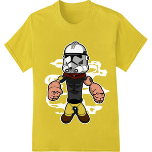 A colorful cartoon trooper mascot character design, suitable for direct-to-film (DTF) heat transfer printing on apparel.