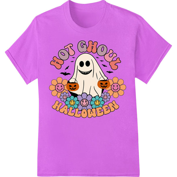 Graphic of a smiling cartoon ghost with text 'Spooktacular Fun!' in an orange and black color scheme for Halloween.