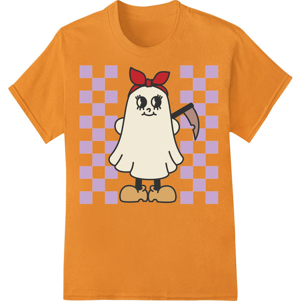 Cute ghost cartoon character design, perfect for Halloween decorations and custom apparel like t-shirts using DTF printing.