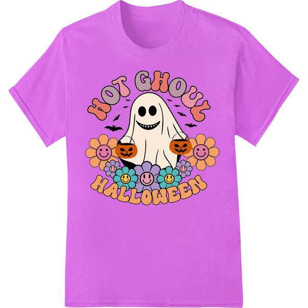 Cute cartoon ghost or ghoul character with horns, winking and sticking out tongue in a playful Halloween design