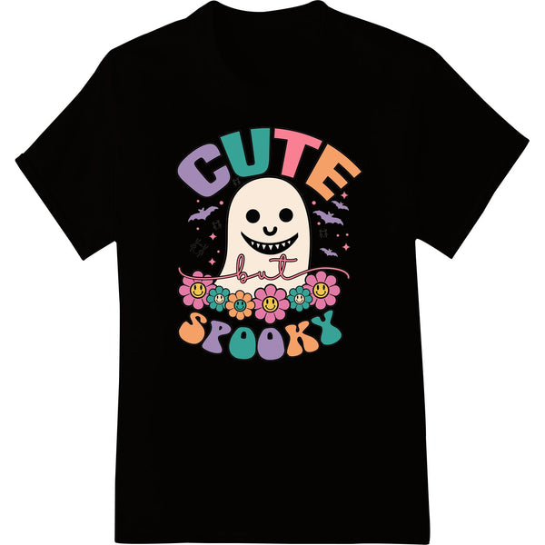 A cute and kawaii stylized ghost with colorful flower designs, perfect for a spooky yet adorable Halloween DTF print...