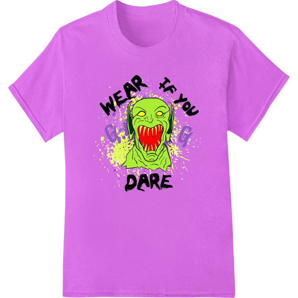 A spooky green monster design printed using the direct to film or DTF method, perfect for Halloween t-shirts and custom...