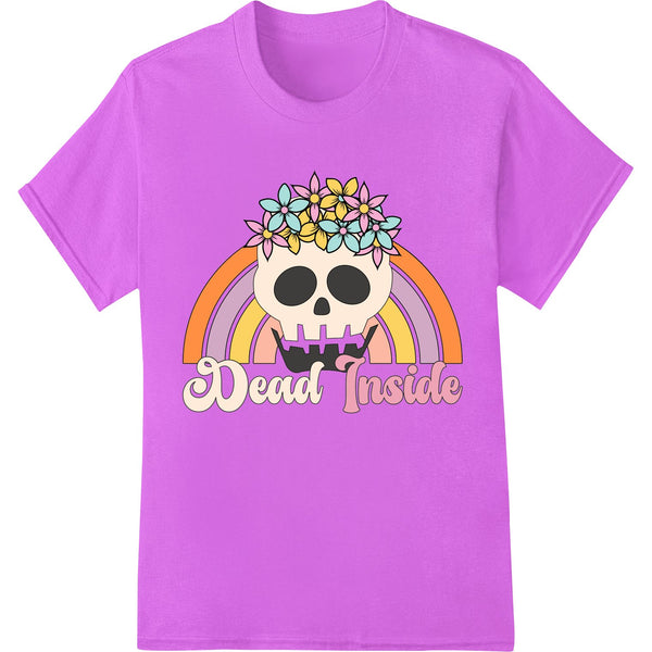 A vibrant and colorful Day of the Dead skull design featuring a rainbow color scheme, perfect for DTF printing on apparel.