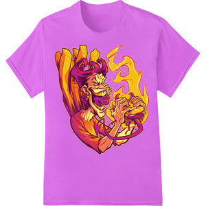 Fiery demon design with horns, wings, and flames for Halloween heat transfer printing on t-shirts and apparel.