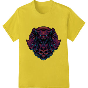 Demonic skull design with horns and menacing eyes, perfect for DTF heat transfer prints on custom apparel and t-shirts.