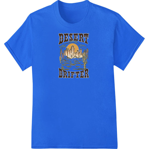 Desert Drifter DTF print design featuring a dune buggy traversing sandy dunes at sunset, perfect for adventure apparel